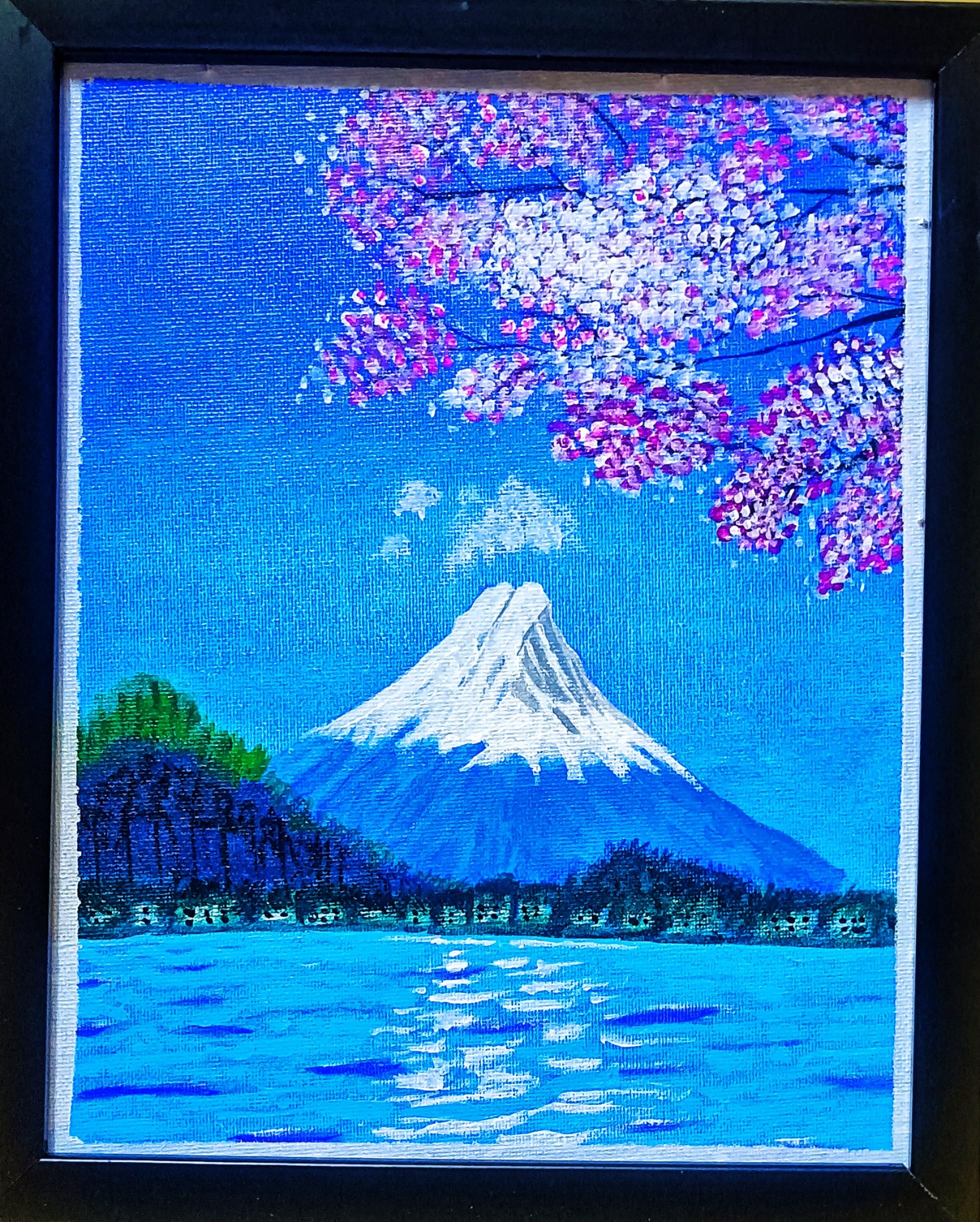 辰　oilpainting from Japan Japanese Mount Fuji Landscape Acrylic Painting, Cherry Blossom Art