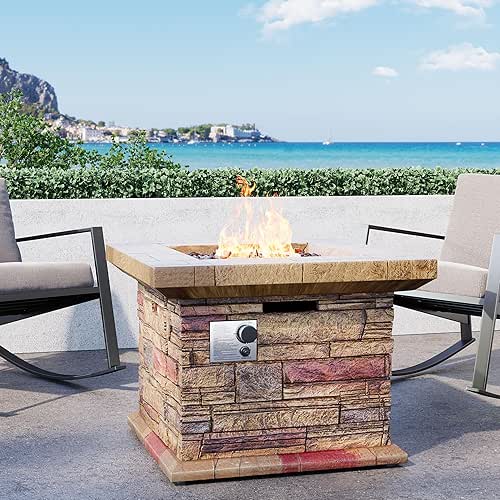 SUNBURY Outdoor Propane Fire Pit, Square Stonecrest Gas Firepit for