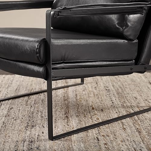 Miniatura 7 de Art Leon Accent - Juego de 2 sillas de cuero sintético moderno de mediados de siglo silla de salón con patas de metal negro negro