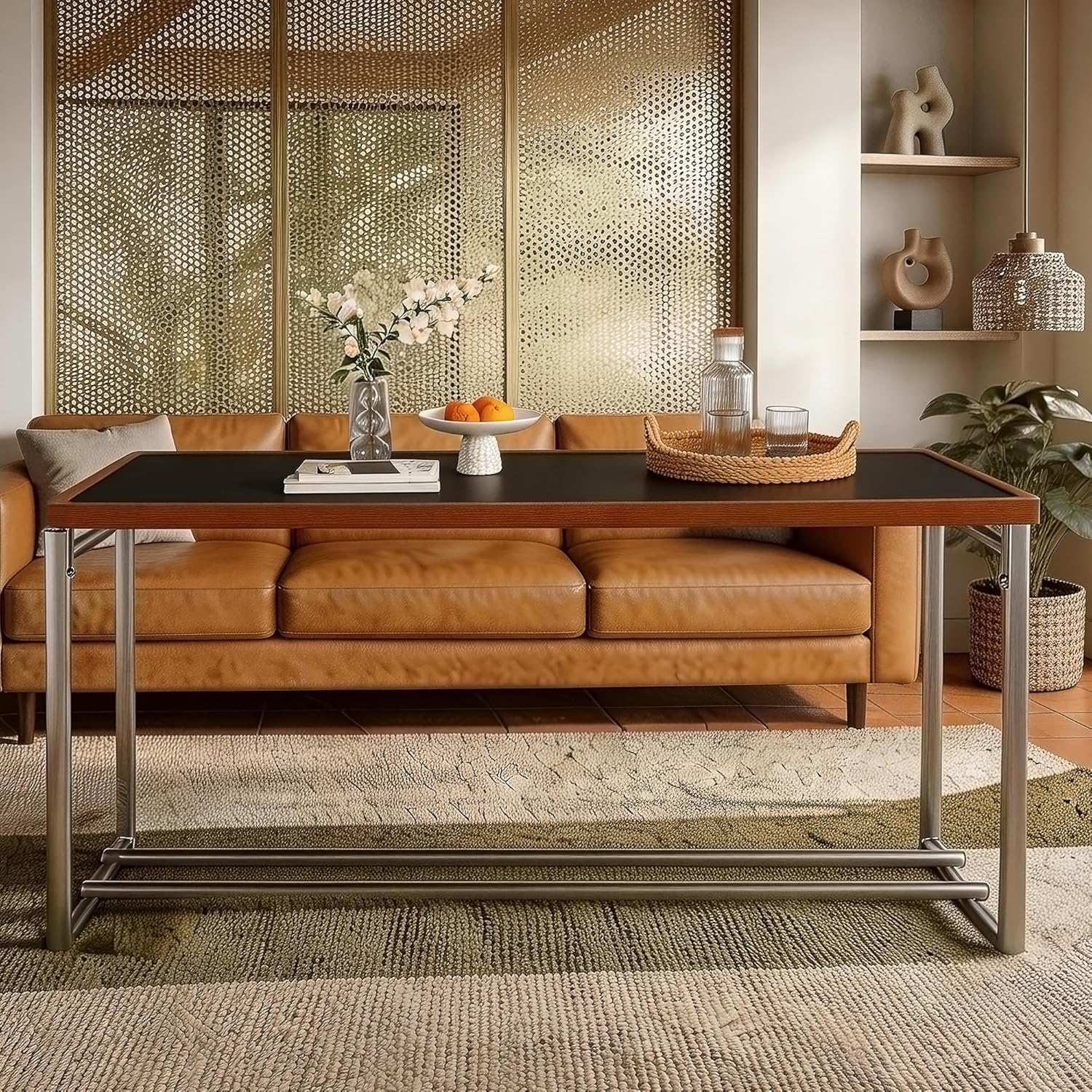 50" Lift Top Coffee Table, Convertible Adjustable Height Coffee Table Desk, Modern Minimalist Wood & Stainless Steel Center Table, Multifunctional Table for Living Room, Office & Small Spaces