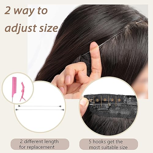 Miniatura 3 de Extensiones de cabello con clip de 20 pulgadas con alambre invisible, tamaño ajustable, extensiones de cabello ondulado largo con 4 clips de