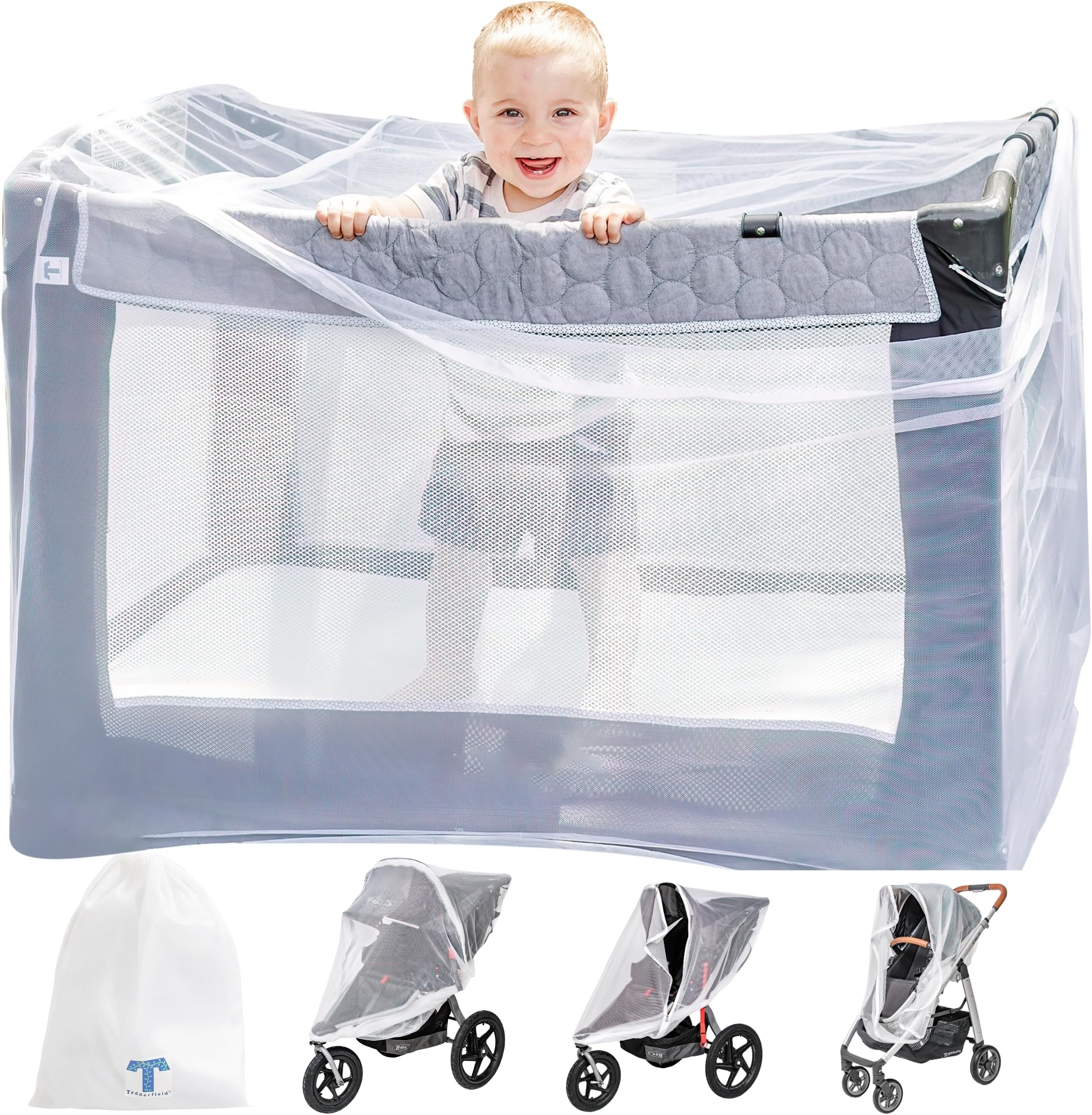 Pack n Play Cover with Zippers – Adaptable Premium Quality Mosquito Net for Stroller, Jogging Stroller, Playpen, Bassinet, Travel Crib – Portable Mosquito Net for Baby, Drawstring Base for Snug Fit