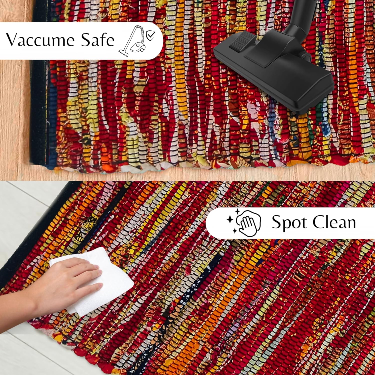 Ramanta Home Cotton Chindi Runner Rug - 2x6 ft Multi Color, Farmhouse Boho Runners for Living Room, Bedroom, Hallways, Patio, Kitchen | Soft Bohemian Floor Carpet for Home Decor - 24x36 Inches - Image 5