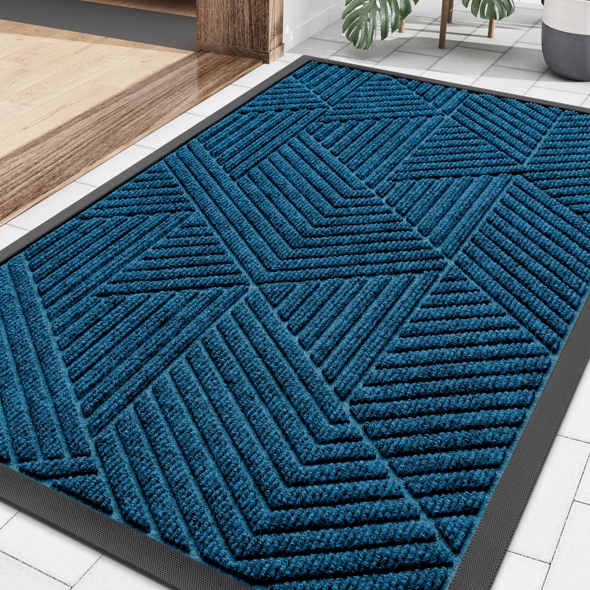 Smiry Front Door Mat Outside Entrance, Low Profile Rubber Doormat, 29.5x17