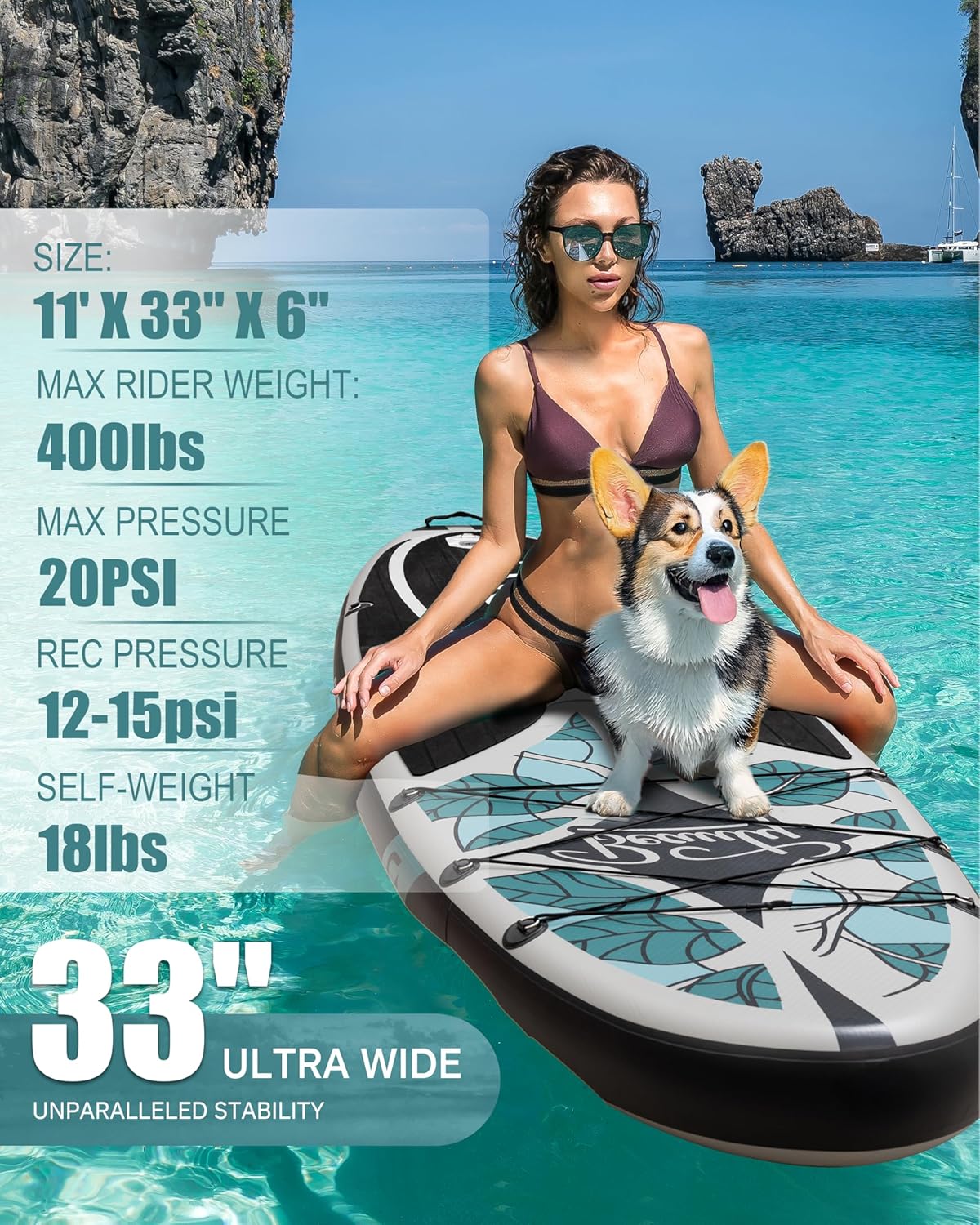 Inflatable Stand Up Paddle Board with SUP Accessories, 11'*33" Inflatable Paddle Boards for Adults & Youth of All Skill Levels