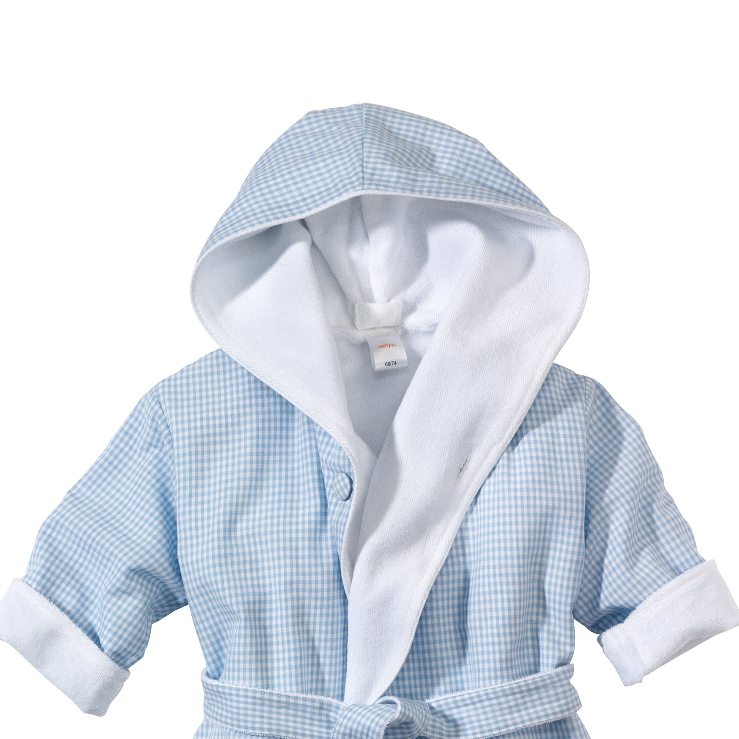 wellyou, Baby-Kinder-Bademantel, Vichy-Karo, für Mädchen und Jungs, 100% Baumwolle, Größe 68-122