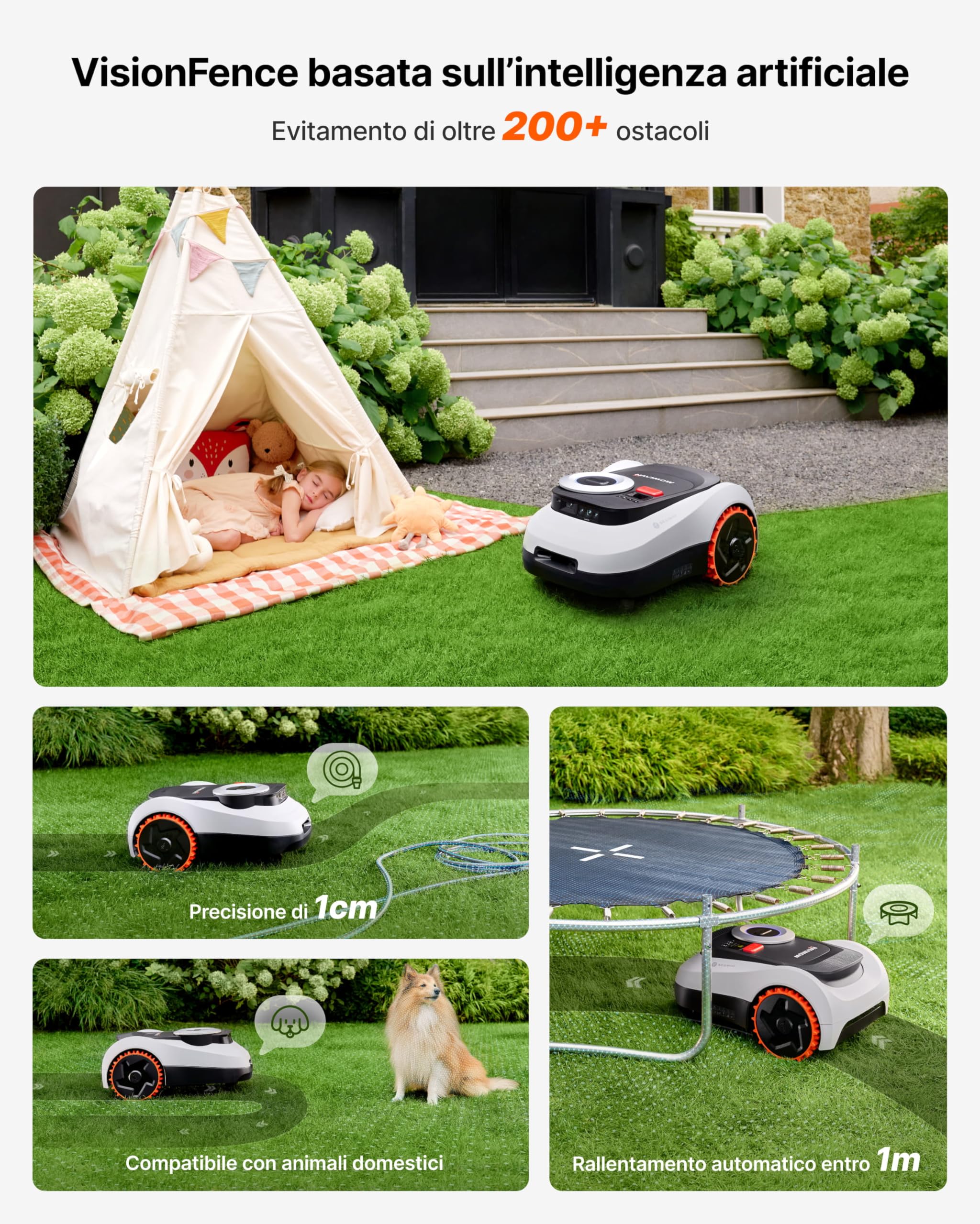 Segway Navimow i208 LiDAR Robot Tagliaerba Senza Filo Perimetrale per 800m² con Garage M, Pendenze del 45%, LiDAR a stato solido + Vision, Mappatura Automatica, 4G integrato (Spedito separatamente)