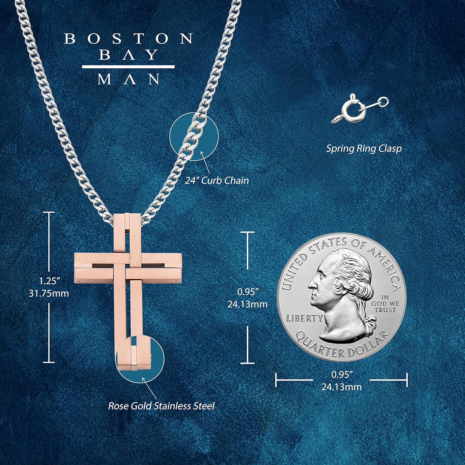 Men's Cross Pendant Necklace in 316L Stainless Steel Interlocking Woven Cross on 24” Curb Chain, Choice of Color