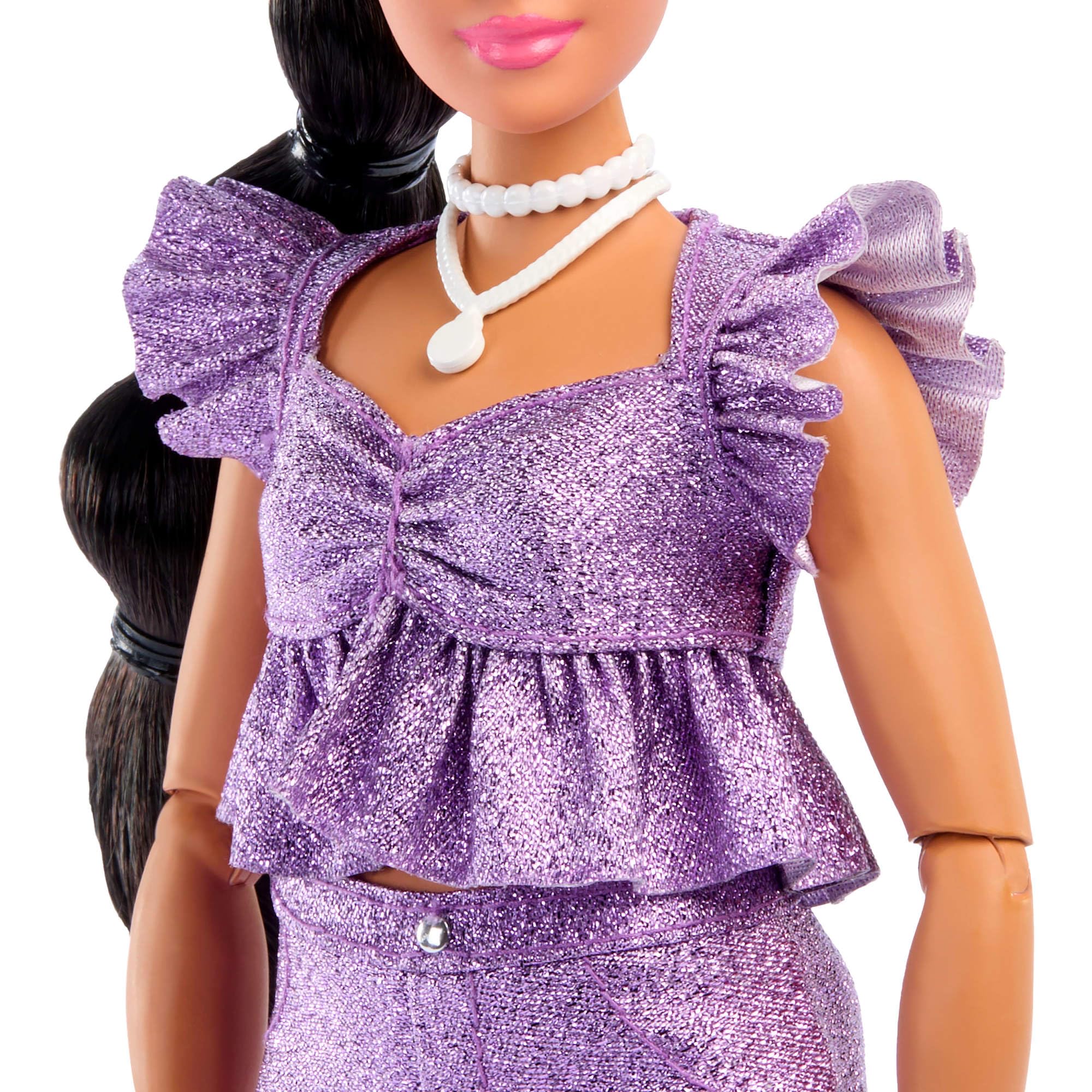 Barbie Deluxe Style Doll #8 in Metallic Purple Top and Sparkly Shorts, Black Hair in Braid - Image 2