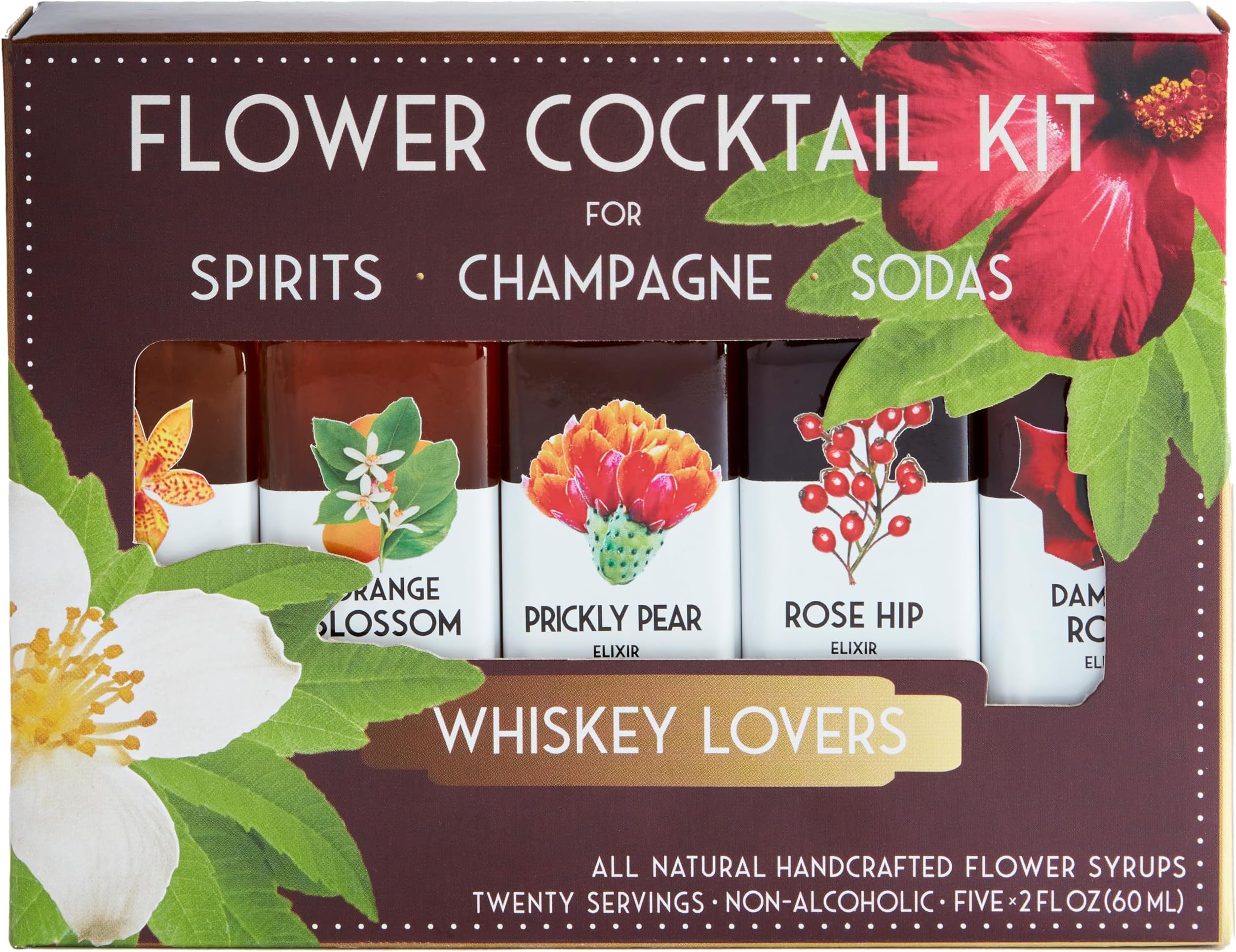 Floral Elixir Co. - All Natural Flower Syrup Cocktail Kit - Gift Set - Assortment of 5 (2 oz) Elixirs (Whiskey Lovers)