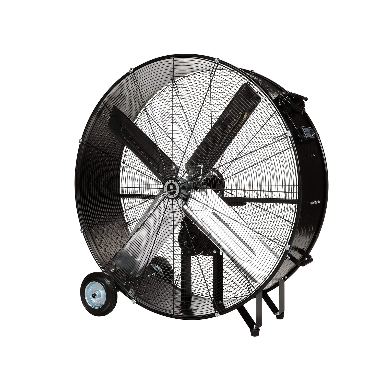 TPI CPB42B, 42" High Velocity Portable Belt Drive Blower Drum Fan for Industrial, Shop, & Garage, Commercial Fan w/Wheels, 2-Speed, 120V, 1/2HP, Black