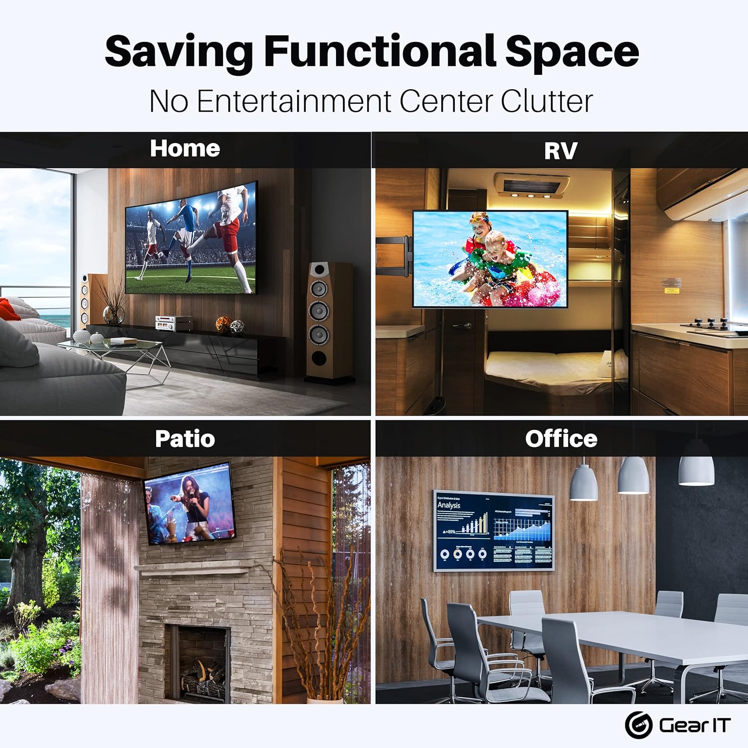 GEARit TV Wall Mount/Monitor (TVs 37 to 80 inch) Up to 132lbs - Full Motion Swivel, Tilt, Articulating Arm, Vesa 200 300 400 600