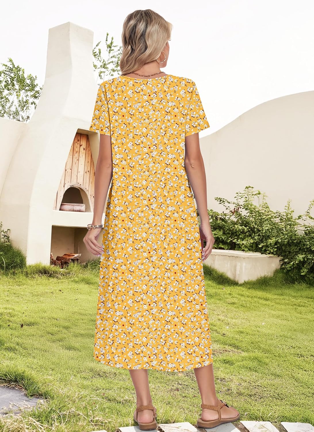 MOLERANI Women's Summer Long Midi Dress 2026 Casual Loose Detachable Button Short Sleeve Beach Vacation Sundress with Pockets - Image 4