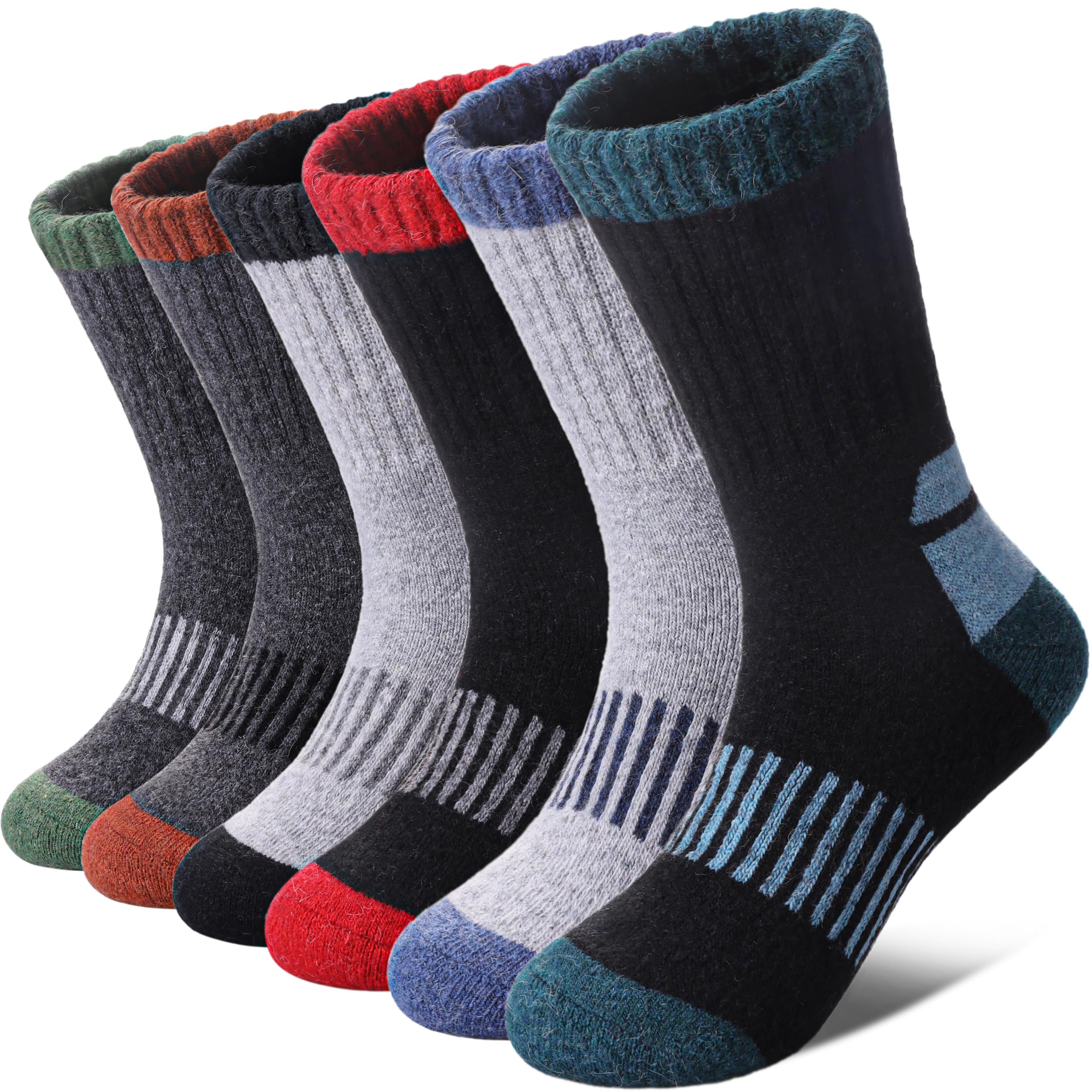 LINEMIN Kids Merino Wool Hiking Socks Toddlers Boys Girls Winter Warm Thick Thermal Boot Cushion Crew Socks 6 Pairs