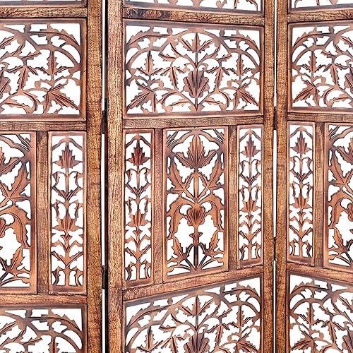 Miniatura 4 de TUP THE URBAN Port - Pantalla de madera de mango con 3 paneles, talla intrincada, color marrón