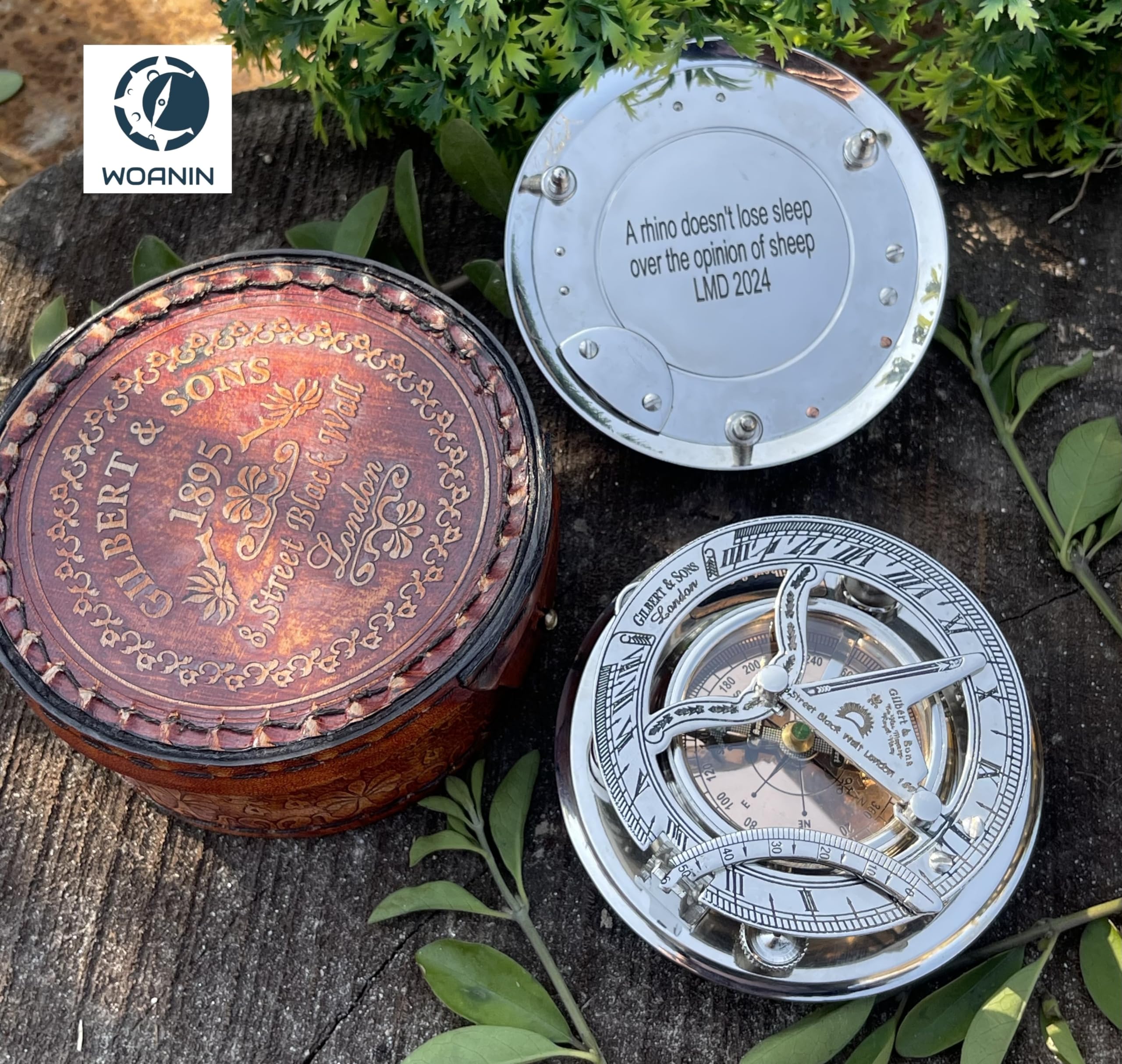 Bussola con meridiana in ottone, regalo personalizzato per uomo, bellissimo orologio con meridiana fatta a mano, orologio solare inciso per lui, decorazione antica (WOANIN)