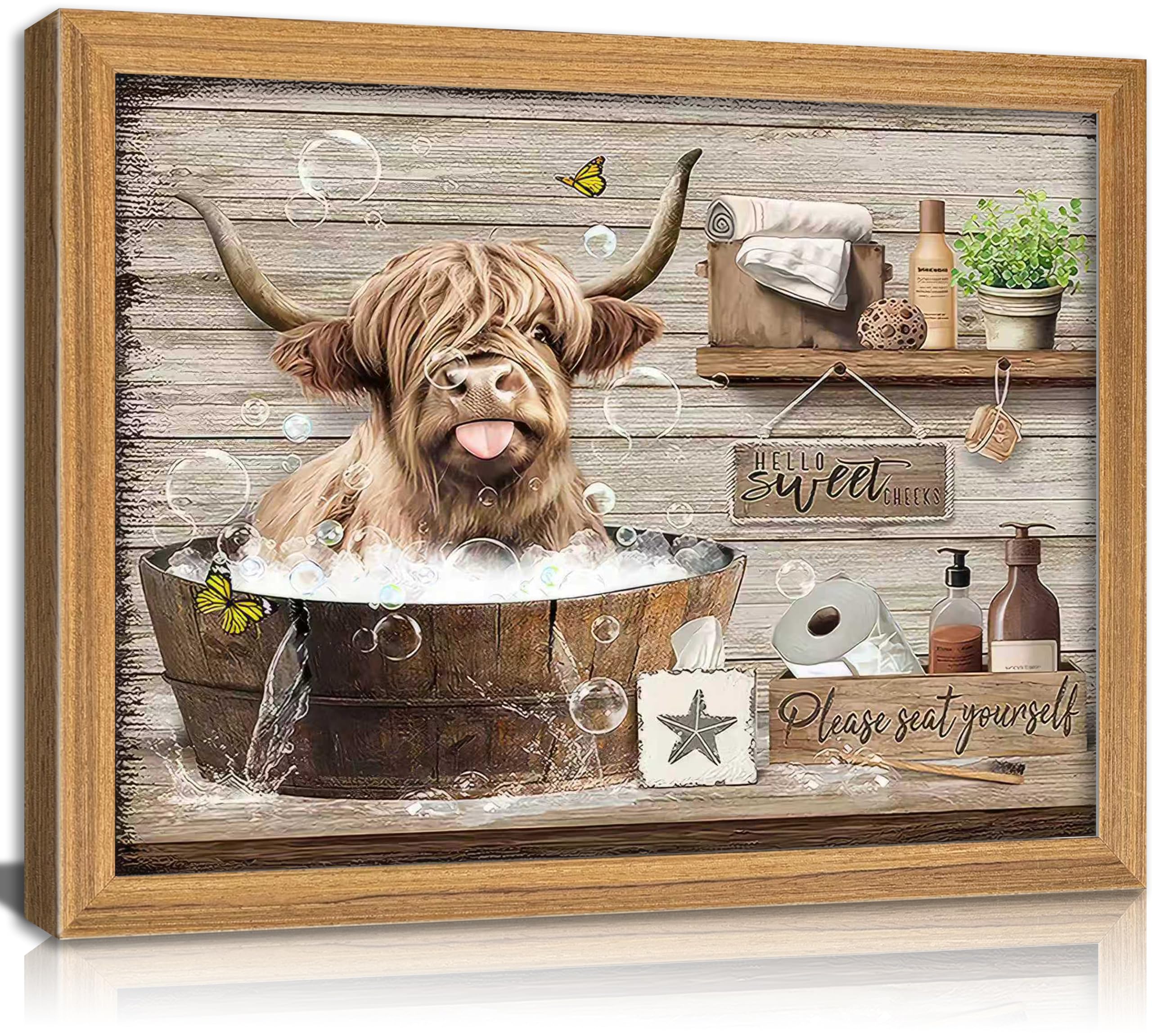 Framed Farmhouse Bathroom Canvas Wall Art Brown Rustic Cotton Flower Painting Picture Wall Decor Modern Relax Soak Unwind Sign Poster Print Artwork for Living room Restroom Home Decoration — view 20