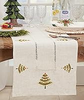 Vista 3 de SARO LIFESTYLE Nouel Collection - Camino de mesa bordado para árbol de Navidad, 16 x 72 pulgadas, natural