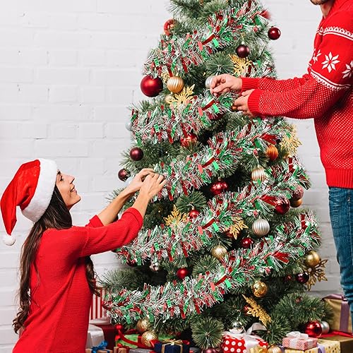 Miniatura 6 de Guirnalda de oropel de Navidad de 59 pies con purpurina, guirnalda de oropel giratoria, serpentina metálica, rojo, verde, plateado, guirnalda