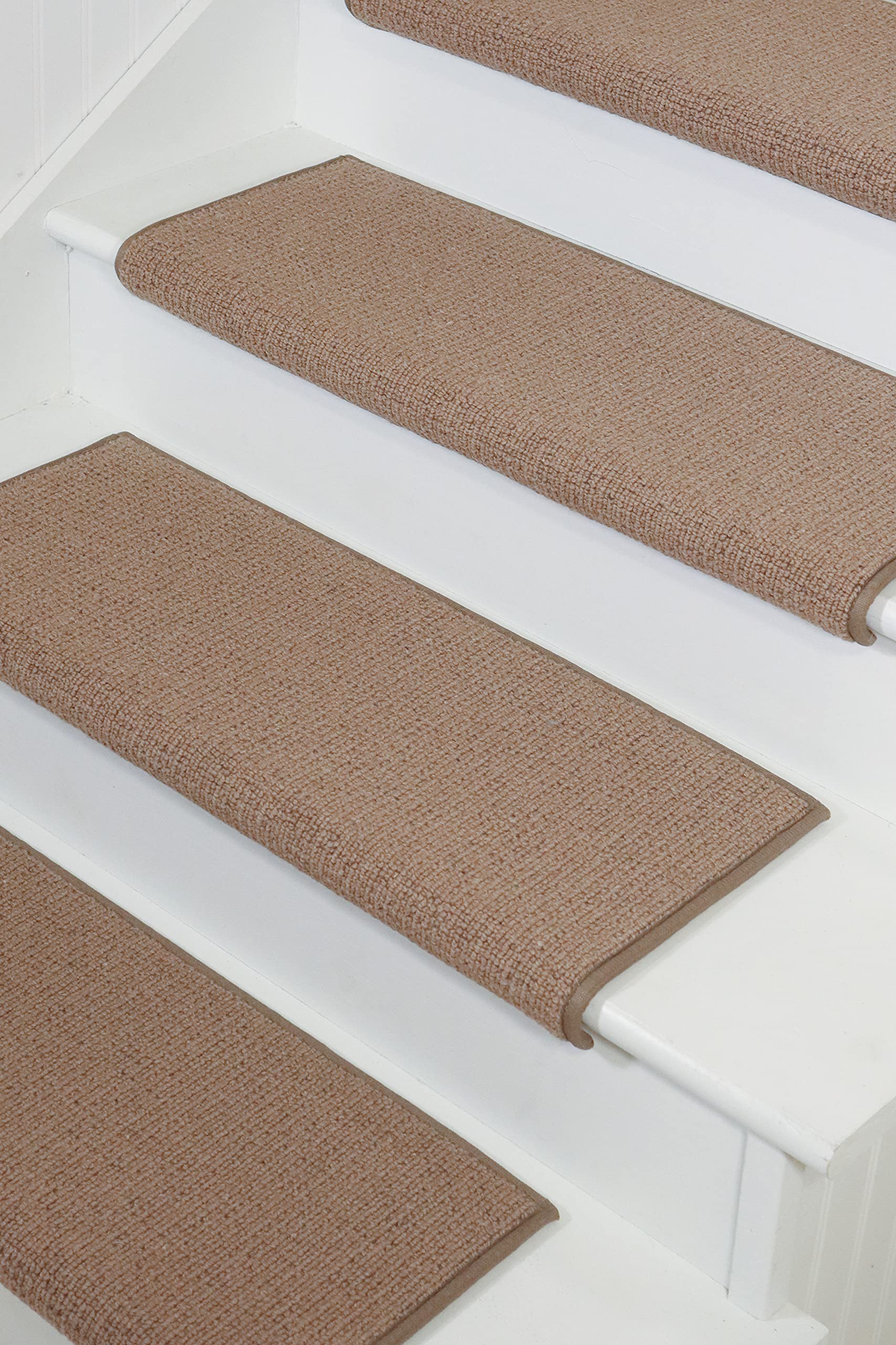Oak Valley Designs™ Rounded Bullnose Wool Carpet Stair Treads - Anti Slip Indoor Stair Mats for Wooden Stairs, Style: Nantucket, Taupe, 27" W X 9.75"