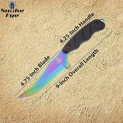 Miniatura 2 de Snake Eye Tactical Cuchillo táctico de espiga completa de 9 pulgadas con afilador de cuchillos y funda de plástico ABS (arcoíris)
