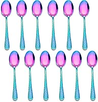 Vista 11 de E-far 12 cucharas de café pequeñas, mini cucharas de café expreso de acero inoxidable de 6 pulgadas para café/azúcar/té, diseño martillado y libre