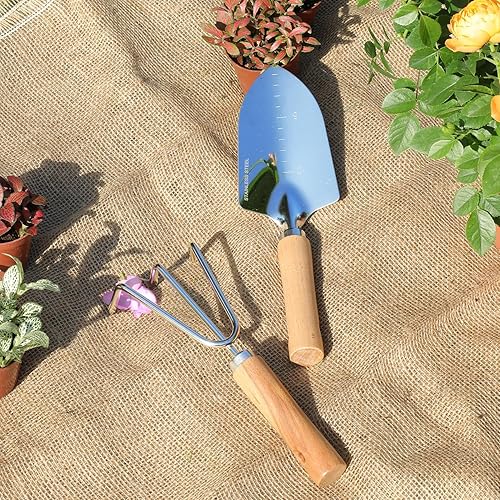 Miniatura 2 de Juego de herramientas de jardín, 2 piezas de herramientas de jardín resistentes de acero inoxidable, kit de jardinería con mango de madera,