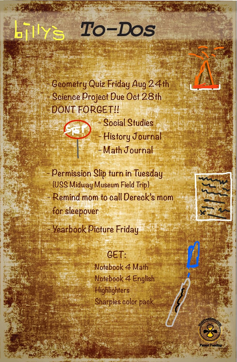 Dry Erase Magnetic Refrigerator Office Dorm Calendar To-Dos and Menu Sheet Bronze Set busybeetime with Larger Day Boxes