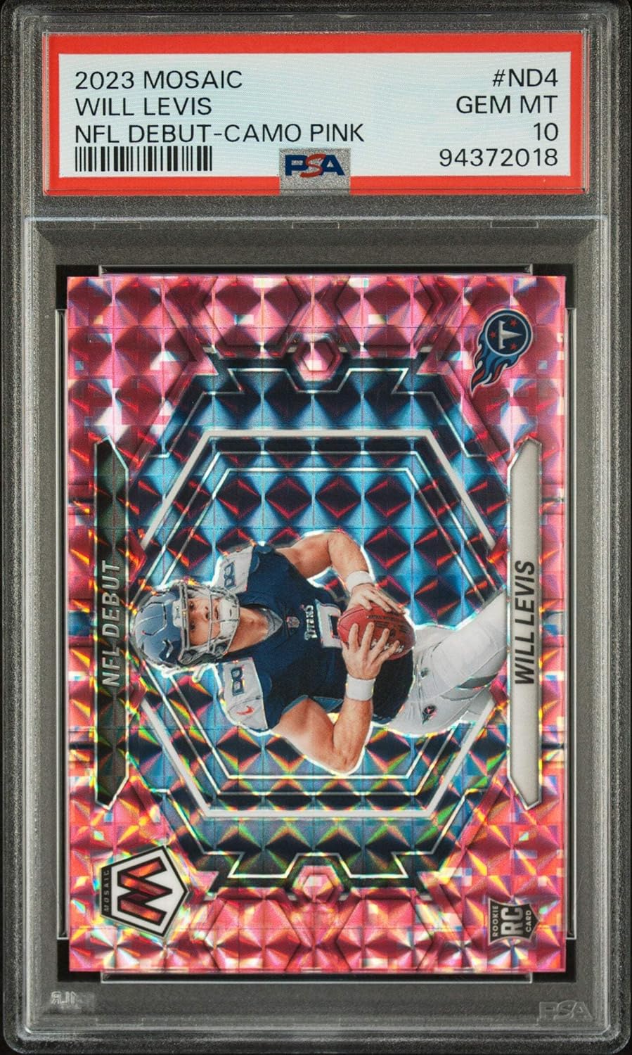 Graded 2023 Panini Mosaic Will Levis #ND4 NFL Debut Camo Pink Rookie RC Football Card PSA 10 Gem Mint
