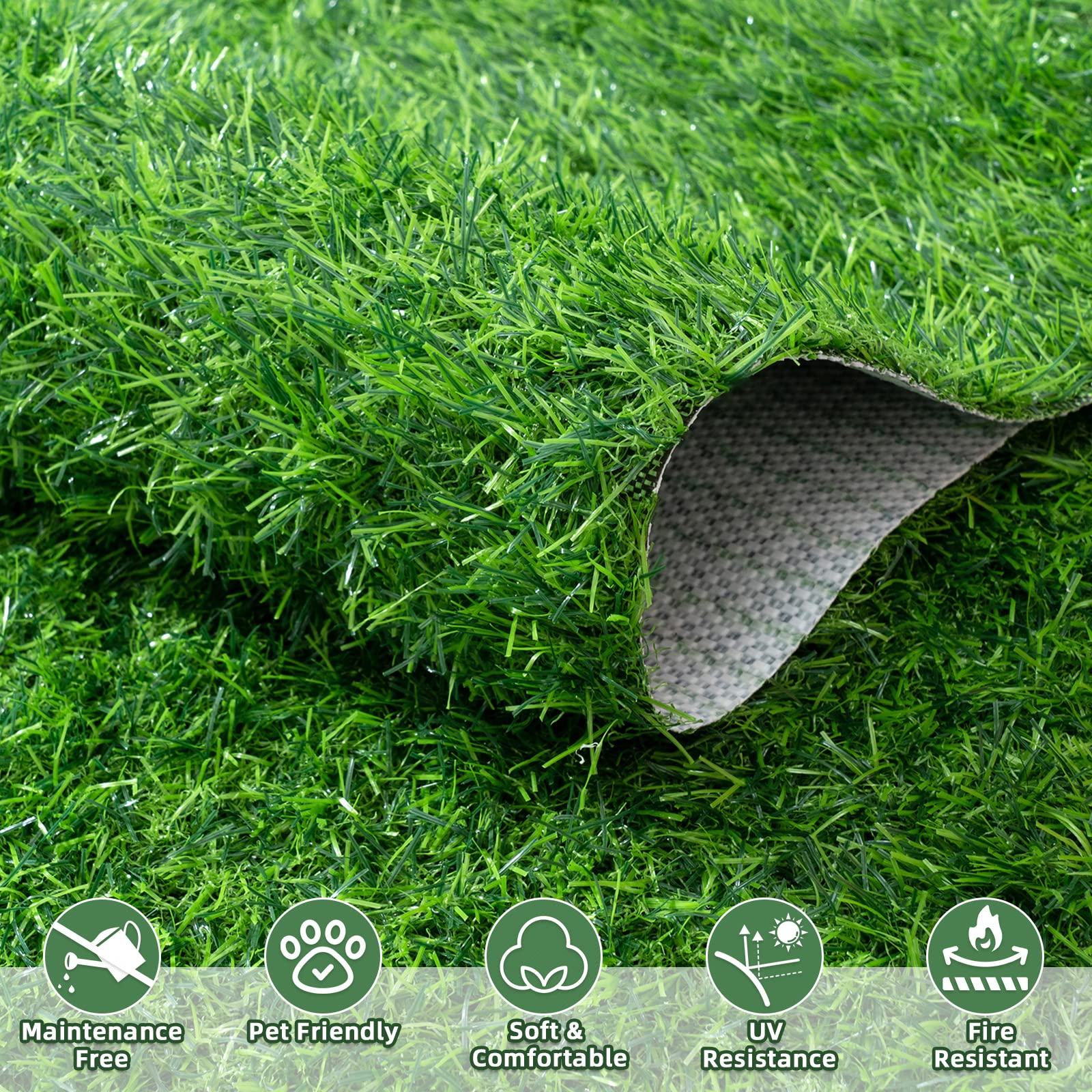 Tapis Gazon Artificiel 25 Mm – Dos PRT Sans Débris, 0.5x0.5m, Pour Balcon, Jardin, Camping – Vert émeraude