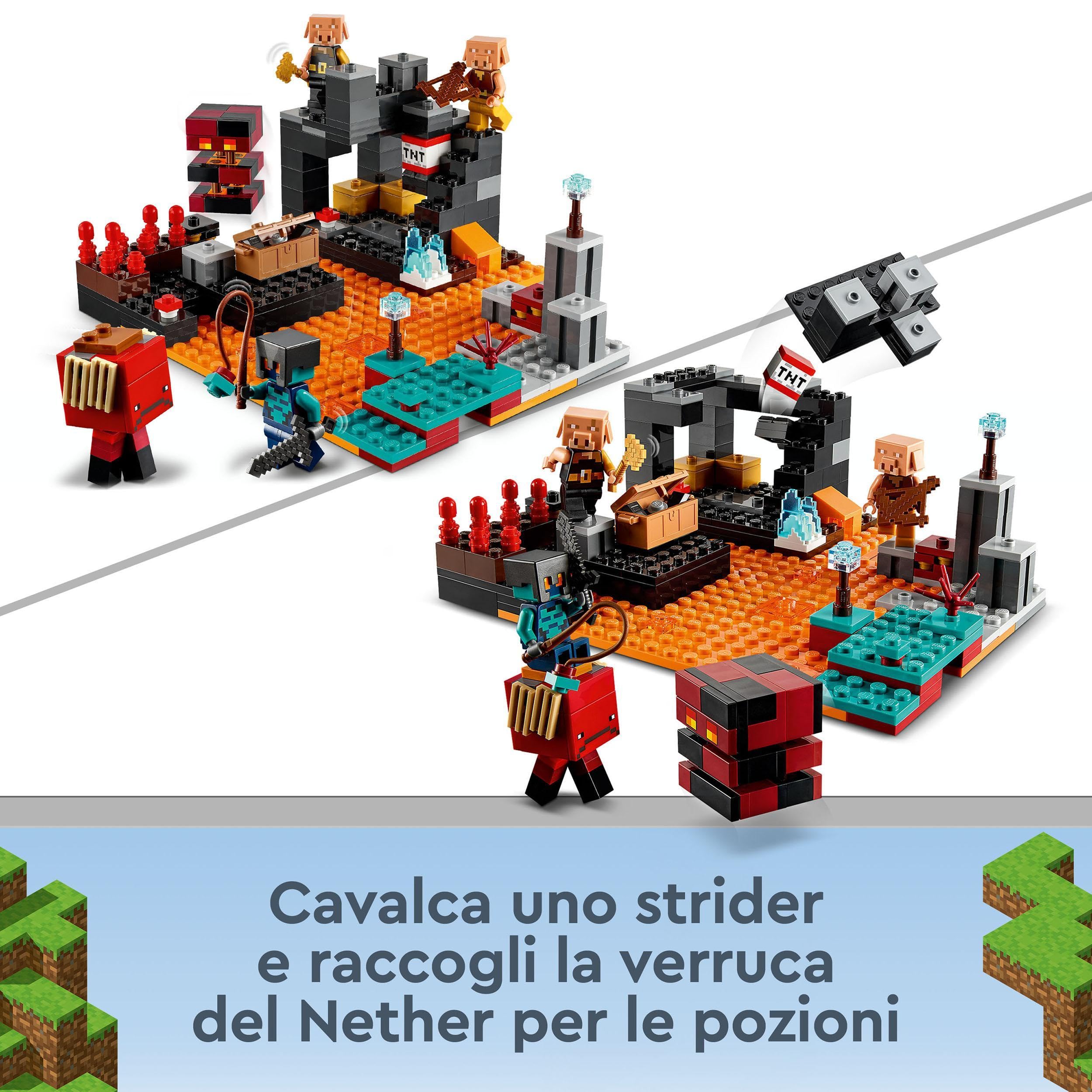 LEGO Minecraft Il Bastione del Nether, Modellino da Costruire di Castello Giocattolo con, Funzioni, Accessori e Personaggi Piglin del Videogioco, Giochi per Bambini e Bambine da 8 Anni 21185