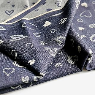 Jacquard Denim Fabric, 10oz Non-Stretch Cotton, Heart Pattern, 75 inches...