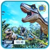恐竜王国 – T-Rexの咆哮と緑豊かなジュラシックジャングルの雰囲気で、ワイルドな先史時代の旅を体験できるスクリーンセーバー
