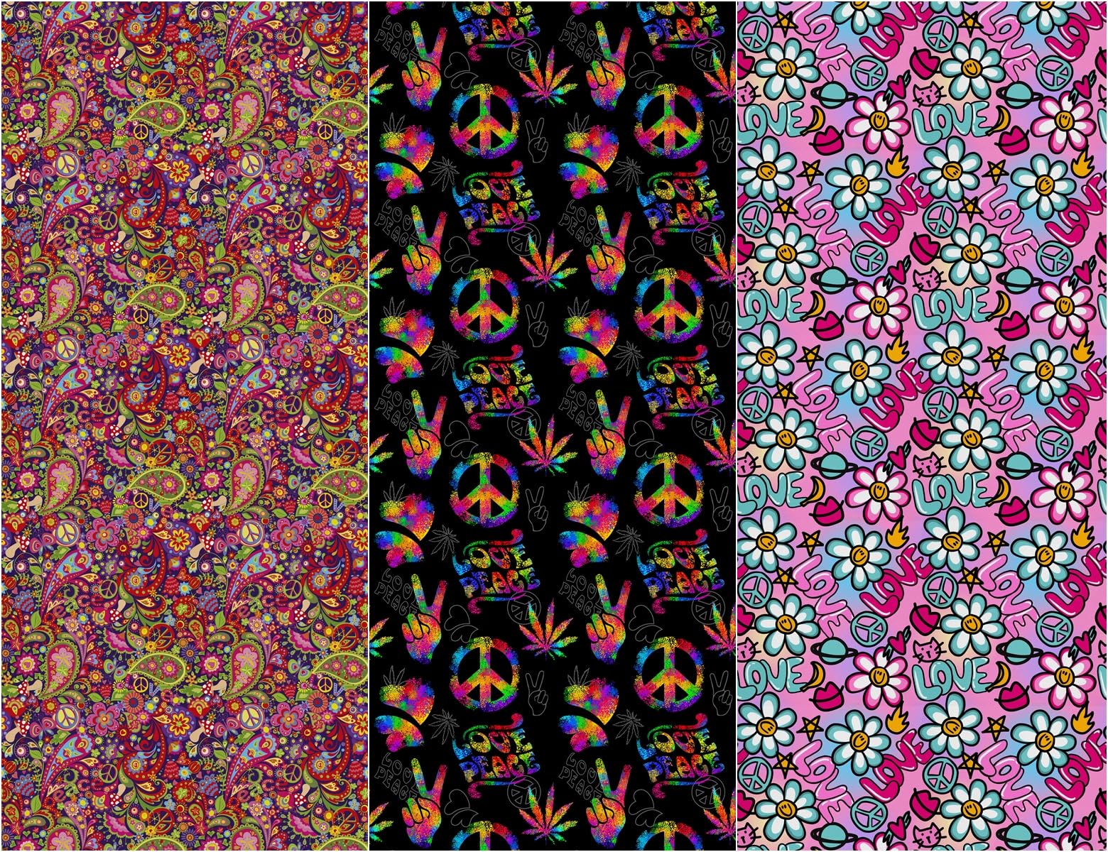 Heko Panels Fabric by The Metre with 3 Patterns Panels Canvas Polyester Craft Material for Sewing Crafting Patterned Water Repellent Opaque 121.5 x 156 cm (3'12'' x 5'1'') Hippie