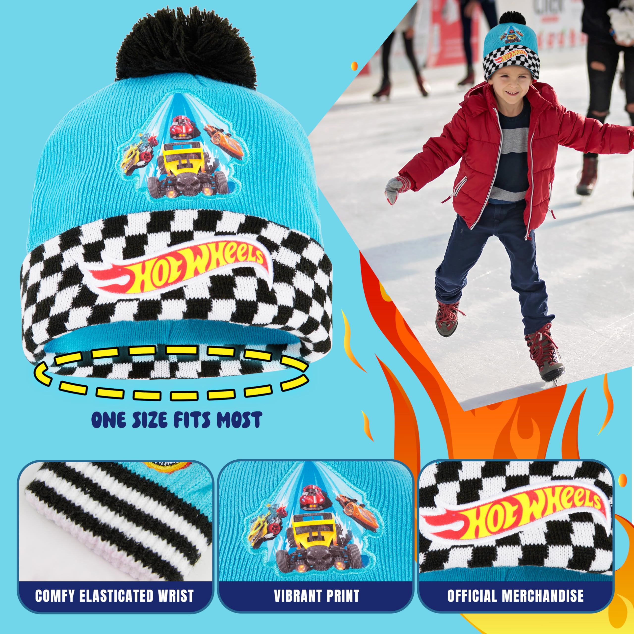 Hot Wheels Set de Invierno 3 Piezas Gorro Pompón Bufanda Guantes para Niños