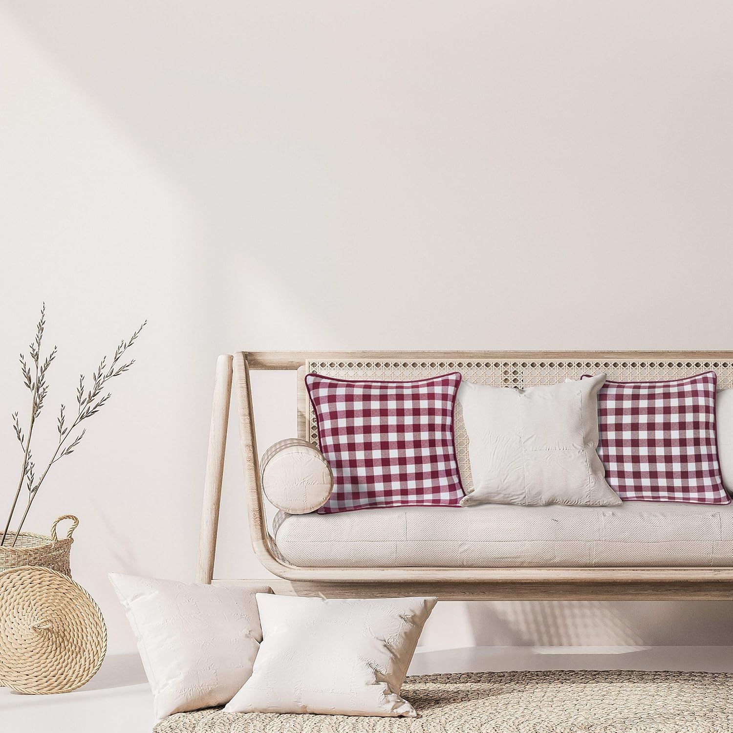 Buffalo Check Throw Pillow Covers, 2 Pack, Burgundy - 7" x 13" - Square Extra Wide Pillow Covers with Concealed Zipper - Stain-Resistant and Machine Washable by Achim Home Decor