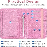 Vista 6 de Caweet Funda para tarjeta de vacunación, portapasaporte, cartera de cuero para tarjetas de vacunación con cierre de banda elástica, Rosa