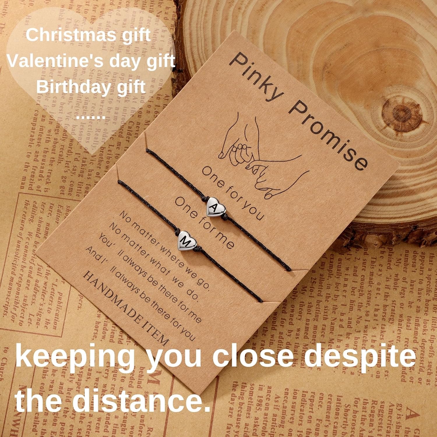 SANNYRA Pinky Promise Bracelet, Couples Bracelets Matching Initial Relationship Boyfriend Gift Stuff, 26 Letters Friendship Bracelet for Her 2 Pieces Bf Gifts - Image 3