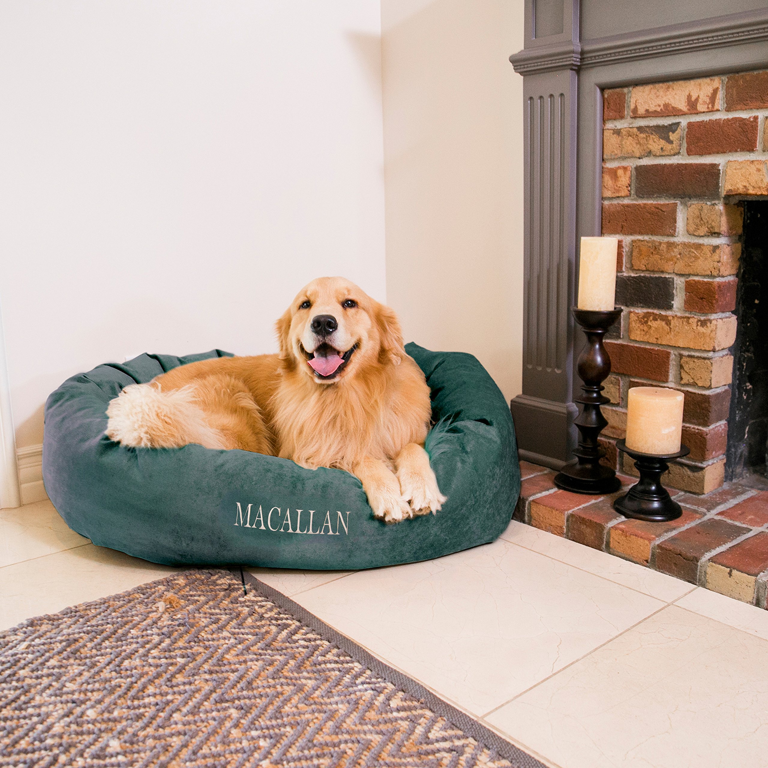 Majestic Pet Personalized Bagel Dog Bed - Machine Washable - Soft Comfortable Sleeping Mat - Durable Supportive Cushion Custom Embroidered - Available Replacement Covers - Small Blue Green