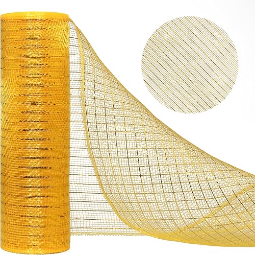 Deco Mesh de 10 pulgadas x 30 pies, tela de malla metálica dorada, cinta de malla decorativa de Navidad, cinta de malla para decoración de coronas,