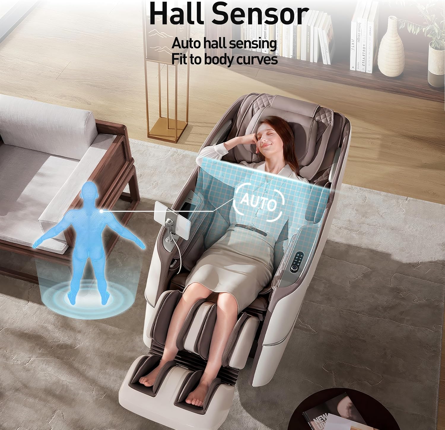 Internal view of the 4D and 3D massage rollers and SL track