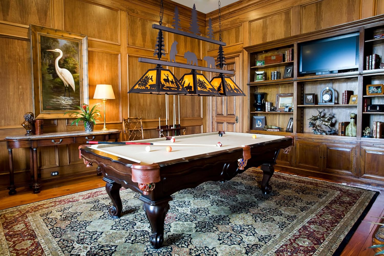 TOCHIC Vintage Pool Table Light, 6-Light Rustic Tiffany Style Fishing Billiard Hanging Light Fixture 3-Light Vintage Billiard Lights for Billiards Table Game Room Man Cave Kitchen Island Dining Room