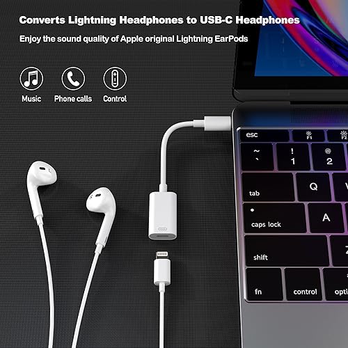 Miniatura 5 de Adaptador USB-C macho a Lightning hembra, convertidor tipo C a Lightning para audio, carga y datos, apto para auriculares Lightning, iPhone 15,