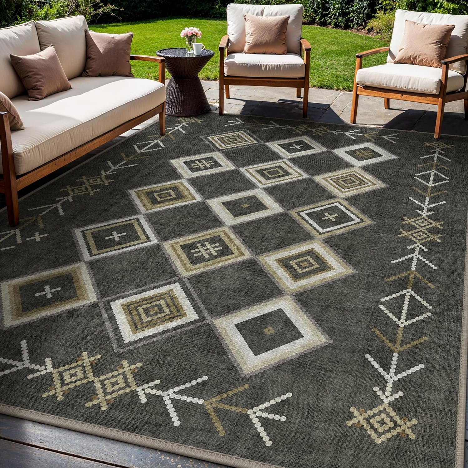 GENIMO Outdoor Rug for Patio Clearance, 8'x10' Reversible Plastic Straw Rugs, Lightweight Waterproof RV Camping Mat for Camper, Balcony, Deck, Backyard, Picnic, BlackBrown Blackbrown-w 8' x 10' (Rectangular)