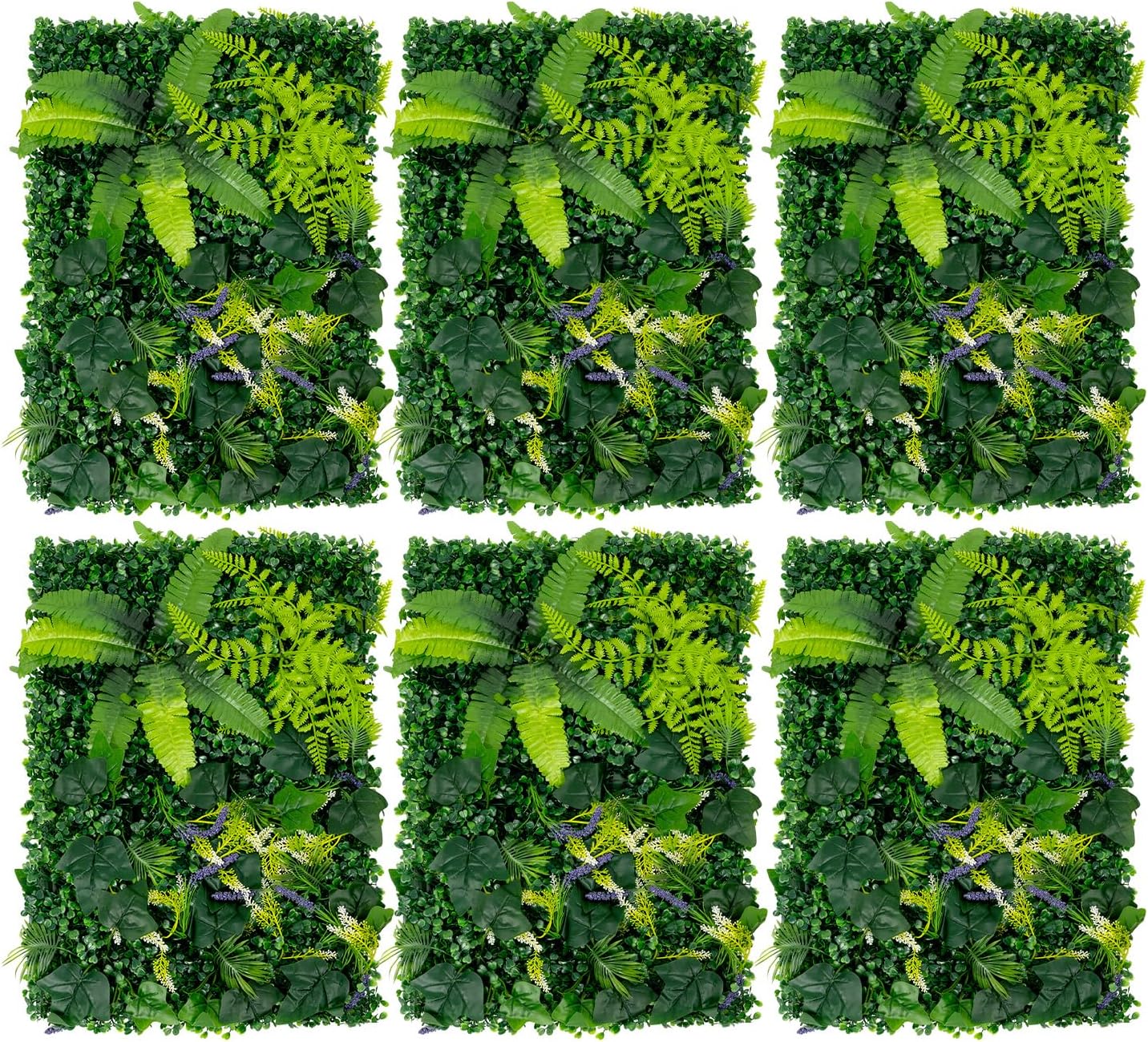 6pcs 60 * 40cm Artificial Grass Wall Panels, Persian Leaf, Sweetpotato Leaf, Lavender Artificial Grass Backdrop Wall Indoor, Outdoor Artificial Greenery Wall Decor for Classroom, Patio, Dorm