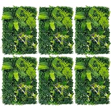 6-Panel Artificial Greenery Wall, UV-Resistant Fake Plant Wall Panels, 60x40cm Each, Realistic 3D Persian Leaves Sweet Potato Lavender, for Indoor Outdoor Garden Balcony Patio