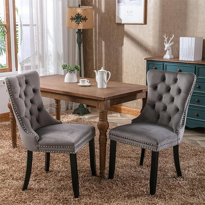ModernLuxe Upholstered Velvet Dining Chairs Set of 2, Button Tufted ...