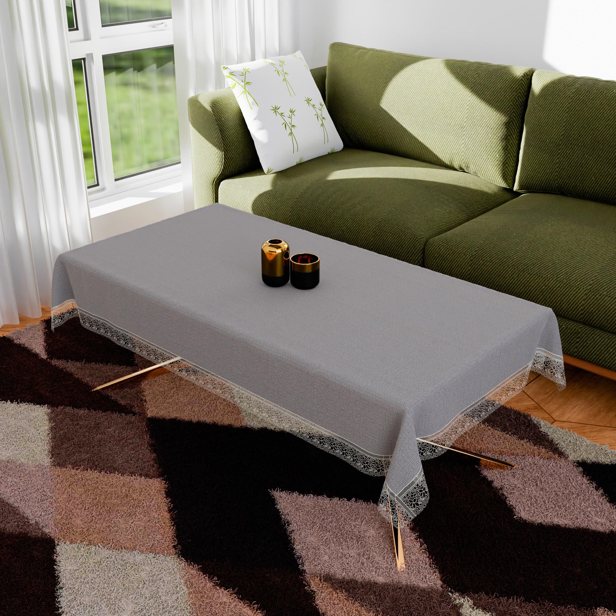 Kuber Industries Center Table Cover | PVC Kitchen Dining Tablecloth | 4 Seater Center Table Cover | Center Table Cover | Plain Texture Tablecloth | CTC | 40x60 | Gray