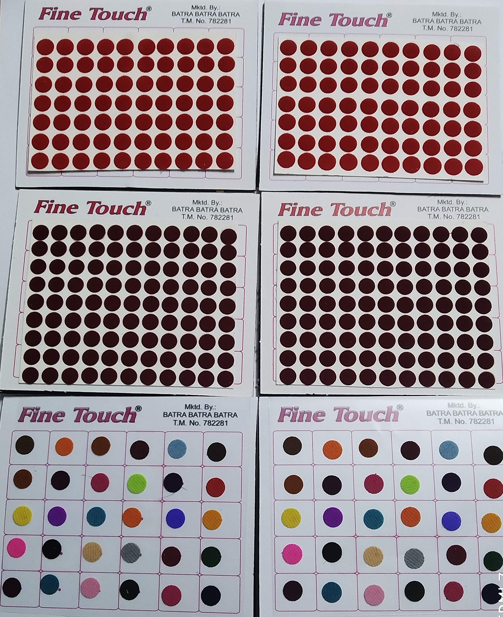 Fine Touch Red, Brown and Multi Colour Round Shaped Bindi Combo for Women - Pack of 6 Strips