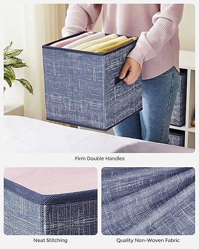 Miniatura 42 de SONGMICS - Cubos de almacenamiento, cubos plegables de 13 pulgadas, con asas dobles, juego de 6, organizadores de armario para estantes, color gris